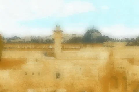 Illustrations, Al Aqsa Mosque, Old Jerusalem, ancient city, Israel, religion, Stock Illustration