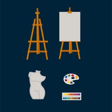 Illustrations of artistic drawing tools. Set for artists, watercolor, brushes Stock Illustration