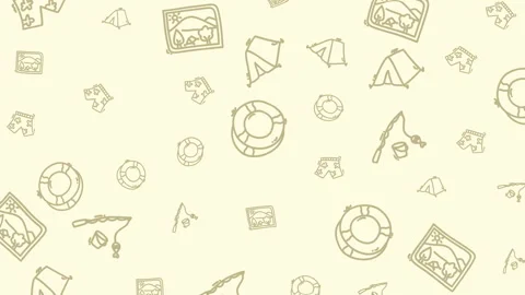 Illustrations of beach items like swim trunks, tents, floats perfect for summert Stock Footage 324259792