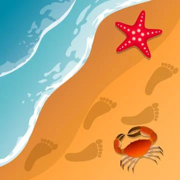Illustrations at the beach theme. Summer vacation by the sea. Crab and starfish Stock Illustration