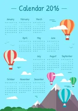 Illustrations calendar for 2016 Stock Illustration