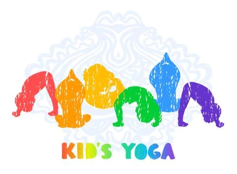 Illustrations of children doing yoga different yoga poses Stock Illustration