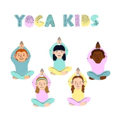Illustrations of children doing yoga different yoga poses Illustrazione stock
