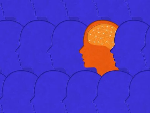 Illustrations concept of think different. Art style papercut contrast color. Stock Illustration