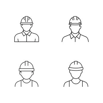 Illustrations of Construction Workers with Hard Hats in Varying Poses Illustrazione stock