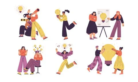 Illustrations depicting Creative Teamwork and Innovative Concepts for Business Stock Illustration