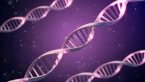 Illustrations of DNA on violet gradient background, banner design. Genetic .. Stock Photos