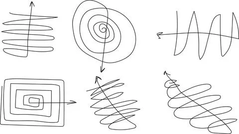 Illustrations of doodle lines with arrows. A collection of underscore markers Stock Illustration