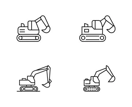 Illustrations of Four Distinct Excavators Stock-Illustration
