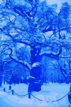 Illustrations frost, snow, branches under snow, Christmas, cold, winter images,  Stock Illustration