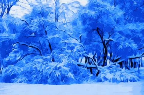 Illustrations frost, snow, branches under snow, Christmas, cold, winter images,  Stock Illustration