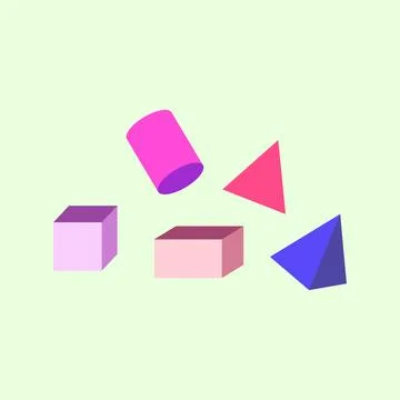 Illustrations of geometric shapes such as cubes, blocks, cylinders Stock Illustration