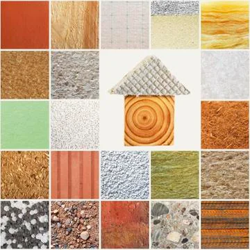 Illustrations, green building, different organic building materials Ilustración de archivo