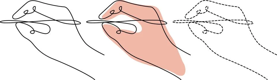 Illustrations of hand gestures interacting with a flat surface and an objec.. Stock Illustration