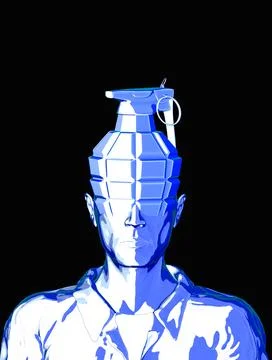 Illustrations, head,nade, explosion, terrorism, suicide, grenade images, grenade Stock Illustration