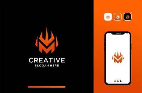 Illustrations letter m with trident element logo design. Stock Illustration