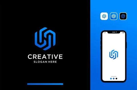 Illustrations letter or initial h logo design, abstract hexagon shape. Stock Illustration