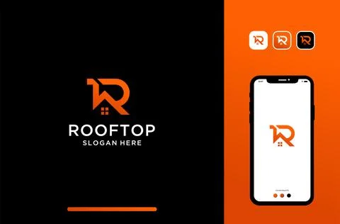 Illustrations of letter or initial r logo design with house roof shape. Stock Illustration