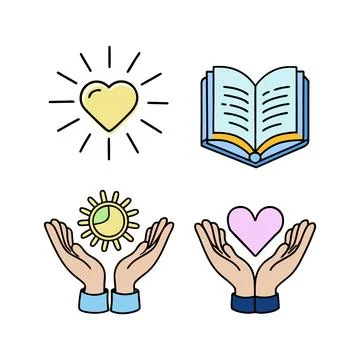Illustrations of love, knowledge, and care Stock Illustration