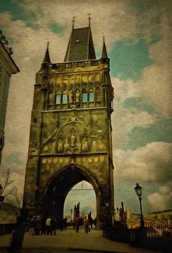 Illustrations, Old Town Bridge Tower, Old Town, Charles Bridge, Prague,  Stock Illustration