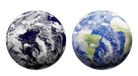 Illustrations of planet Earth on white background, collage Stock Photos