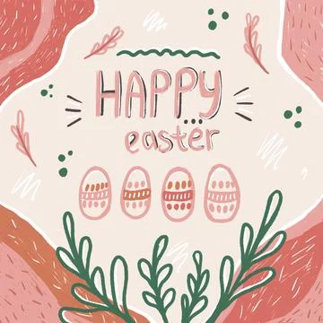 Illustrations poster happy easter in pink colors Stock Illustration