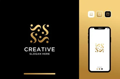 Illustrations s logo design, abstract s shape in golden color. Stock Illustration