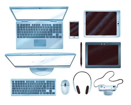 Illustrations set of office gadgets Stock Illustration