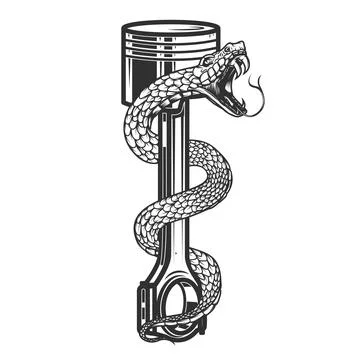 Illustrations of snake on car piston. Design element for poster, card, banner Stock Illustration