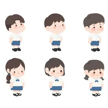 Illustrations of Students in Thai Uniforms Stock Illustration