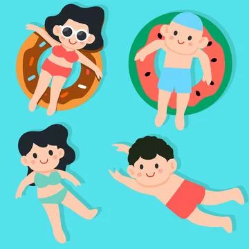 Illustrations of summer swimmers set Stock Illustration
