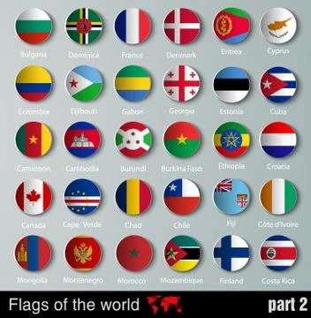 Illustrations of the world with flags and capitals Stock Illustration