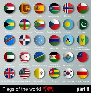 Illustrations of the world with flags and capitals Stock Illustration