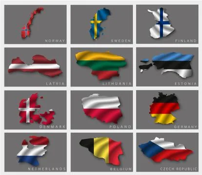 Illustrations of the world with flags and capitals Stock Illustration