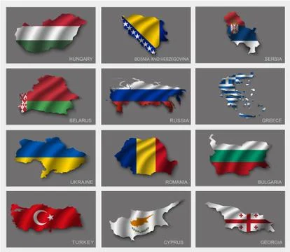 Illustrations of the world with flags and capitals Stock Illustration