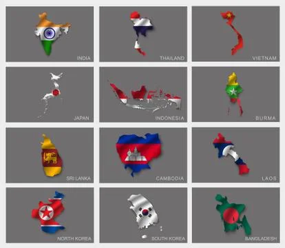 Illustrations of the world with flags and capitals Illustrazione stock