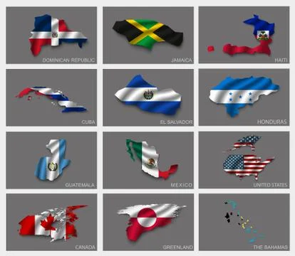 Illustrations of the world with flags and capitals Stock Illustration