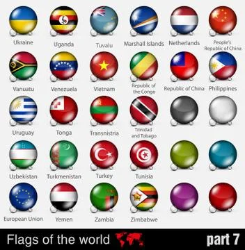 Illustrations of the world with flags and capitals Stock Illustration
