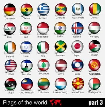Illustrations of the world with flags and capitals Stock Illustration