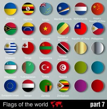 Illustrations of the world with flags and capitals Stock Illustration