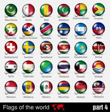 Illustrations of the world with flags and capitals Stock Illustration
