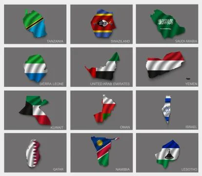 Illustrations of the world with flags and capitals Stock Illustration