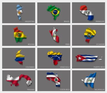 Illustrations of the world with flags and capitals Stock Illustration