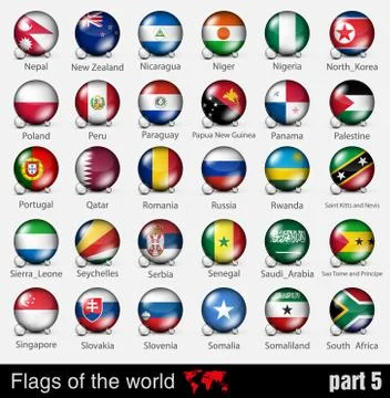 Illustrations of the world with flags and capitals Stock Illustration