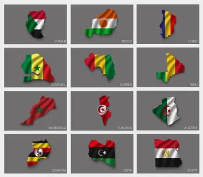 Illustrations of the world with flags and capitals Stock Illustration