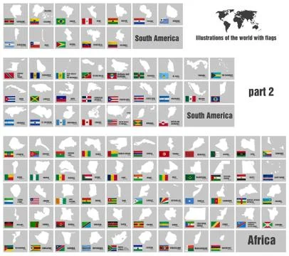 Illustrations of the world with flags and capitals Stock Illustration