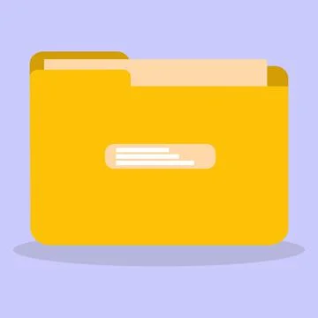 Illustrations of a yellow folder with documents. Front view. Stock Illustration