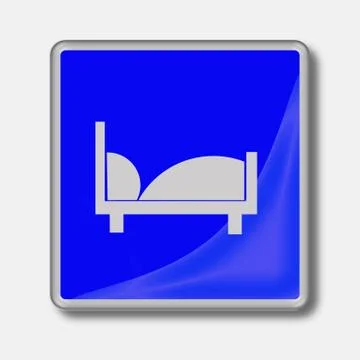 Illustration.Web blue button with silver frame, reflection and bed symbol iso Stock Illustration