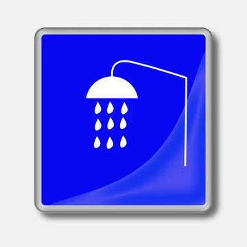 Illustration.Web blue button with silver frame, reflection and shower symbol Stock Illustration