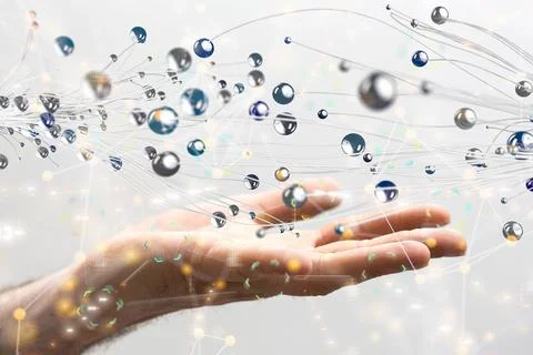 Illustrative big data and cybersecurity blockchain floating above a hand Stock Photos